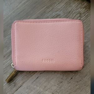 Fossil Peach Leather Zip Around Card Case